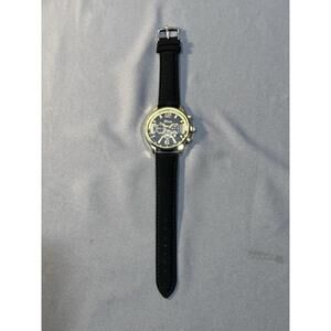Nkun gold-tone men's watch with a black polyurethane  leather band 219